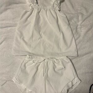 Cute Scrunched Sleeve And Ruffle Shorts Pajama Set